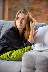 Image showing Beauty Day. Woman doing her daily skincare routine at home