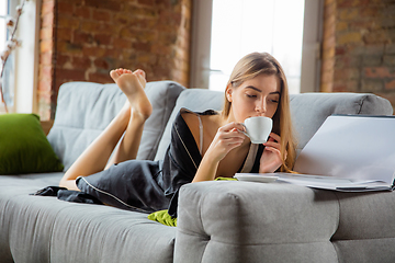 Image showing Beauty Day. Woman doing her daily skincare routine at home