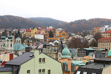 Image showing Cityscape of famous Czech Spa Karlovy Vary in the late autumn