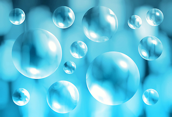 Image showing Abstract blue background with transparent 3d bubbles