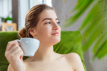 Image showing Beauty Day. Woman doing her daily skincare routine at home