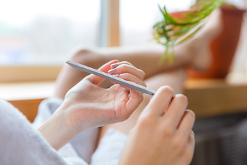 Image showing Beauty Day. Woman doing her daily skincare routine at home