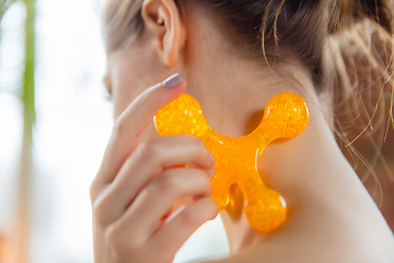 Image showing Beauty Day. Woman doing her daily skincare routine at home