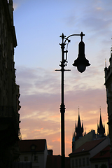 Image showing Traditional vintage street lamp and architecture of beautiful Pr