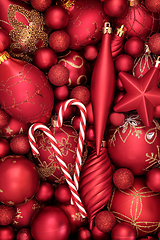 Image showing Christmas Abstract Candy Cane and Bauble Background 