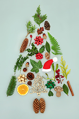 Image showing Festive Christmas Tree Concept with Symbols and Winter Greenery