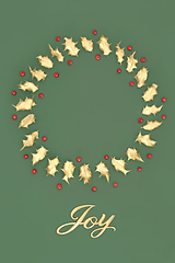 Image showing Christmas Joy Wreath with Gold Holly and Berries