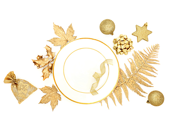 Image showing Festive Christmas Gold and White Table Setting 