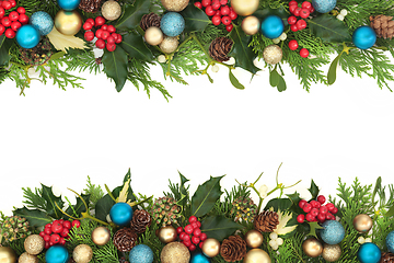 Image showing Christmas Background Composition with Flora and Baubles