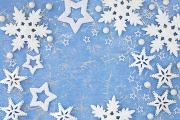 Image showing Christmas Background Border with Stars and Snowflakes