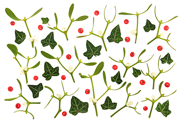 Image showing Mistletoe Ivy and Holly Berry Abstract Composition