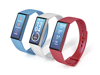 Image showing Three fitness trackers on white background
