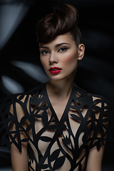 Image showing beautiful young woman with fancy hairdo and red lips