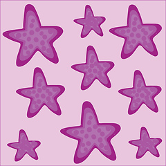 Image showing Texture of purple seastars on pink background vector illustratio