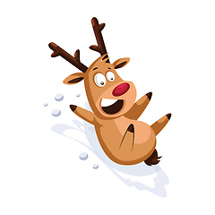 Image showing Happy christmass deer sliding on the snow vector illustration on