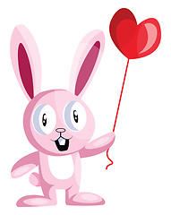 Image showing Pink bunny holding a heart shaped balloon vector illustration on