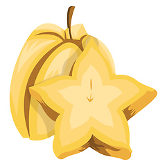 Image showing Vector illustration of a yellow starfruit half a starfruit cut i