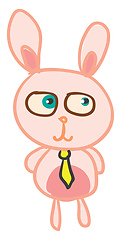 Image showing Drawing of a cute pink hare wearing a yellow tie vector color dr