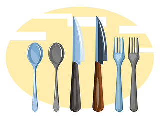 Image showing Cutlery set vector color illustration.