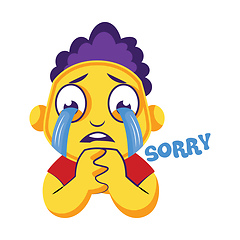 Image showing Yellow boy crying and saying sorry vector illustration on a whit