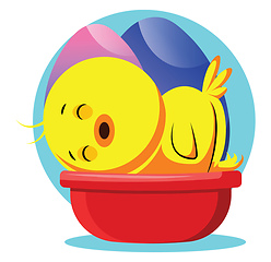 Image showing Easter yellow chick sleeping illustrated web vector on white bac