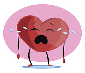 Image showing Big red heart crying vector illustration in violet circle on whi