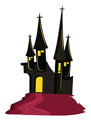 Image showing Vector illustration of a  black scary castle on top of a hill  w