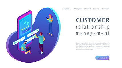 Image showing Customer feedback isometric 3D landing page.
