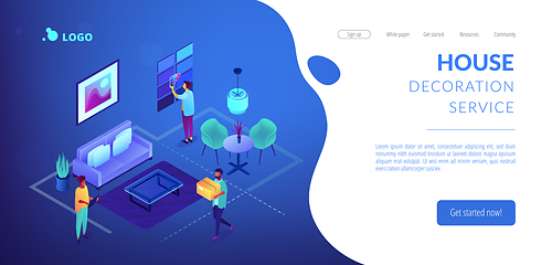 Image showing Interior design isometric 3D landing page.