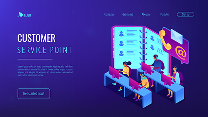 Image showing Contact center isometric 3D landing page.