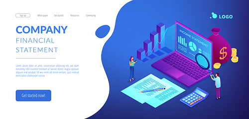 Image showing Income statement isometric 3D landing page.