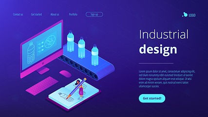 Image showing Industrial design isometric 3D landing page.