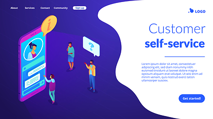 Image showing Customer self-service isometric 3D landing page.