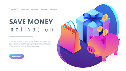 Image showing Cash savings isometric 3D landing page.