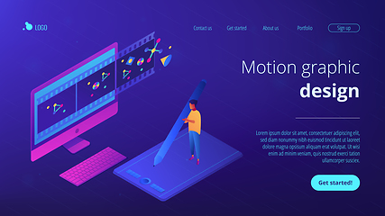 Image showing Motion graphic design isometric 3D landing page.