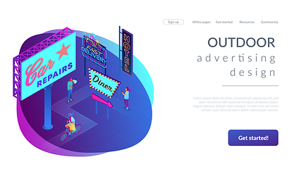 Image showing Outdoor advertising design isometric 3D landing page.