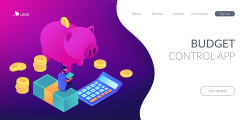 Image showing Budget control app isometric 3D landing page.