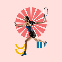 Image showing Sport and geometric style. Modern design. Contemporary art collage.