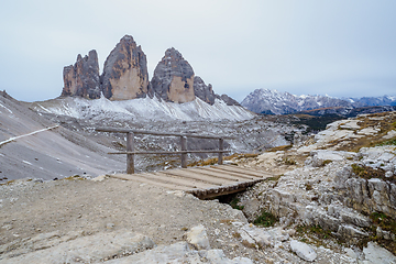 Image showing Misurina Lake and View on the majestic Dolomites Alp Mountains 