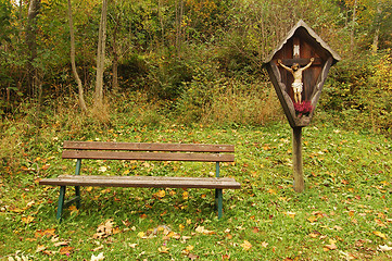 Image showing Cross and bench