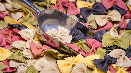 Image showing Colored Farfalle Pasta bow tie pasta background.