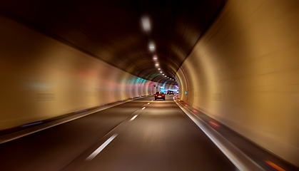 Image showing Car rides through the tunnel point-of-view driving