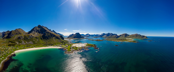 Image showing Panorama Beach Lofoten archipelago islands beach