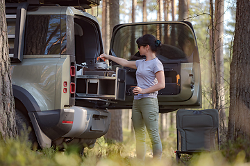 Image showing Trip in the nature by car family vacation on the weekend.