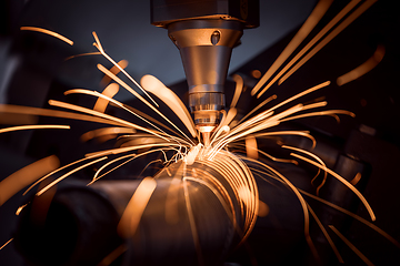 Image showing CNC Laser cutting of metal, modern industrial technology.