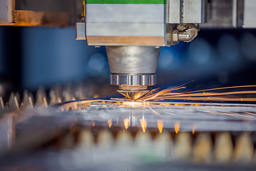 Image showing CNC Laser cutting of metal, modern industrial technology.