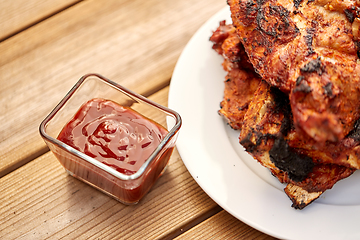 Image showing grilled barbecue meat stack on plate