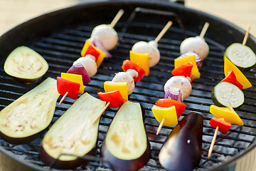 Image showing vegetables and mushrooms roasting on brazier grill