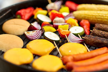 Image showing barbecue kebab meat and vegetables on grill