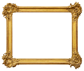 Image showing Beautiful rectangular vintage wooden old golden frame, isolated 